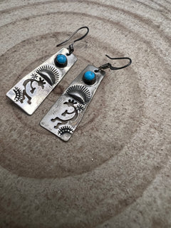 Vintage Kokopelli and Turquoise Earrings