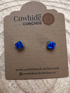 Blue Opal Square Sterling Silver Stud Earrings