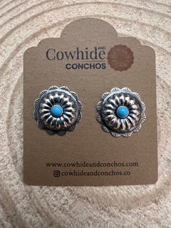 Sterling Silver Concho and Kingman Turquoise post earrings