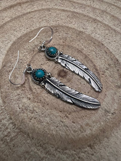 Sharon McCarthy Navajo Handmade Turquoise &  Feather Earrings