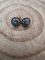 Small Sterling Concho and Kingman Turquoise Post Earrings