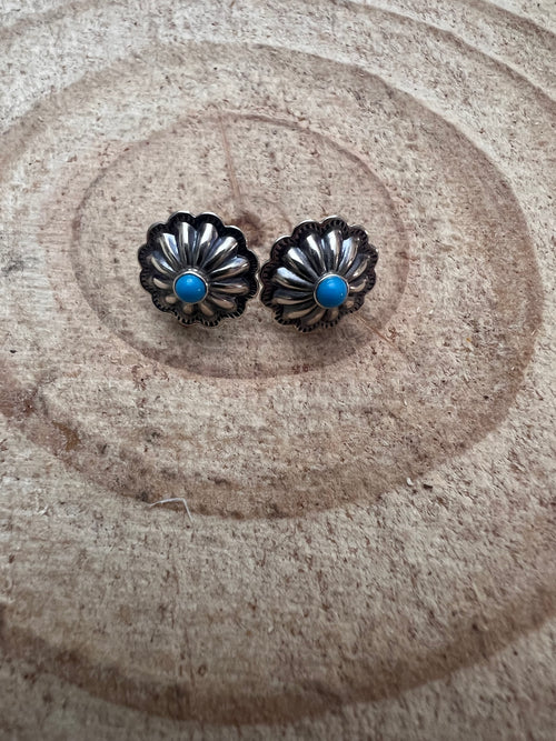 Small Sterling Concho and Kingman Turquoise Post Earrings