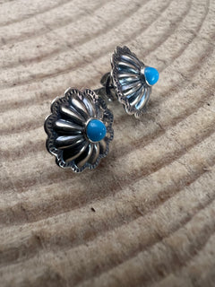 Small Sterling Concho and Kingman Turquoise Post Earrings