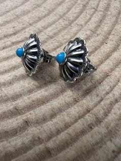 Small Sterling Concho and Kingman Turquoise Post Earrings