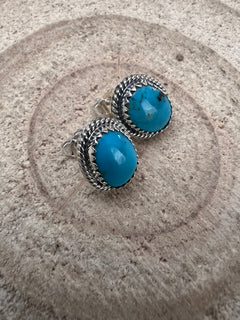 Alice Sanders Navajo Handmade Sterling & Kingman Turquoise Post Earrings