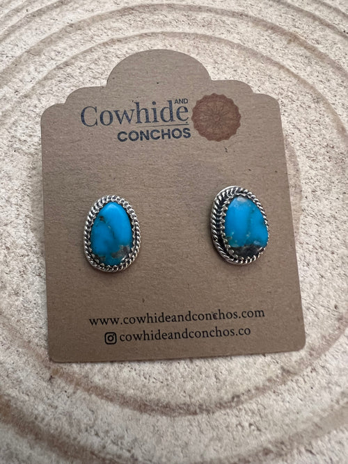 Alice Sanders Navajo Handmade Sterling & Kingman Turquoise Post Earrings