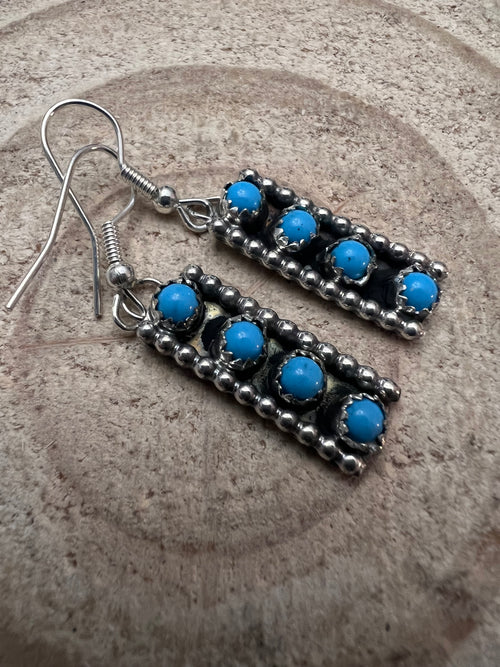 Janice Spencer Zuni Handmade Sterling Kingman Turquoise Earrings