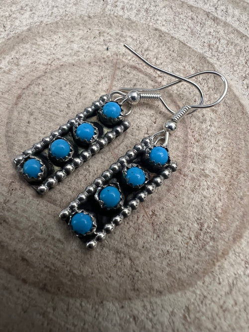 Janice Spencer Zuni Handmade Sterling Kingman Turquoise Earrings