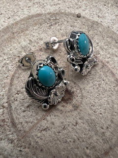 Annette Chiquit Navajo Handmade Sterling and Kingman Turquoise Post Earrings