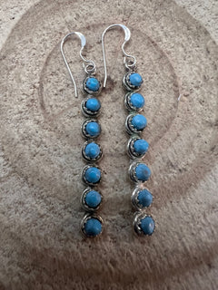 Cordelia Waknwa Zuni Handmade Sterling and Kingman Turquoise Dangle Earrings