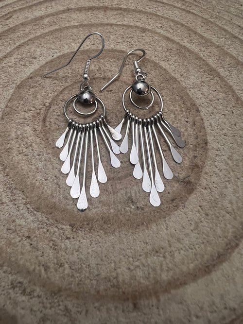 Pam Armstrong Navajo Handmade Sterling Dangle Earrings - 1 3/4 inch drop