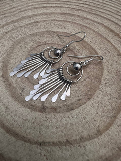 Pam Armstrong Navajo Handmade Sterling Dangle Earrings - 1 3/4 inch drop