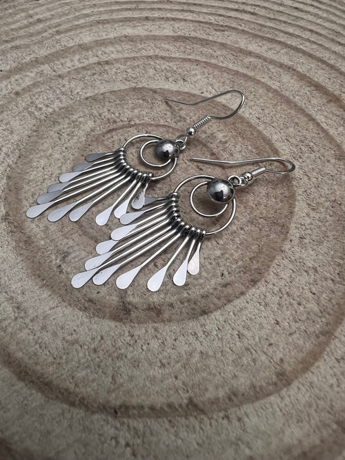 Pam Armstrong Navajo Handmade Sterling Dangle Earrings - 1 3/4 inch drop