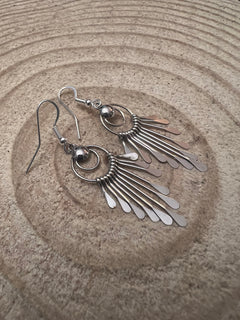 Pam Armstrong Navajo Handmade Sterling Dangle Earrings - 1 3/4 inch drop