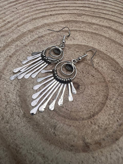 Pam Armstrong Navajo Handmade Sterling Dangle Earrings - 1 3/4 inch drop