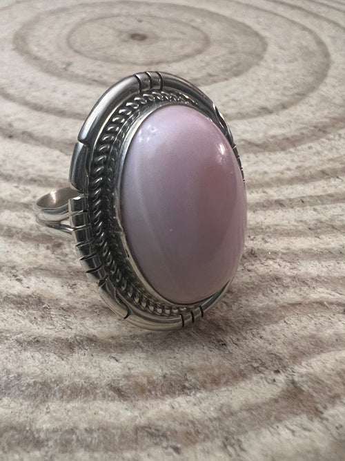 Pink Conch Sterling Silver ring by Dave Skeets - Size 8.5