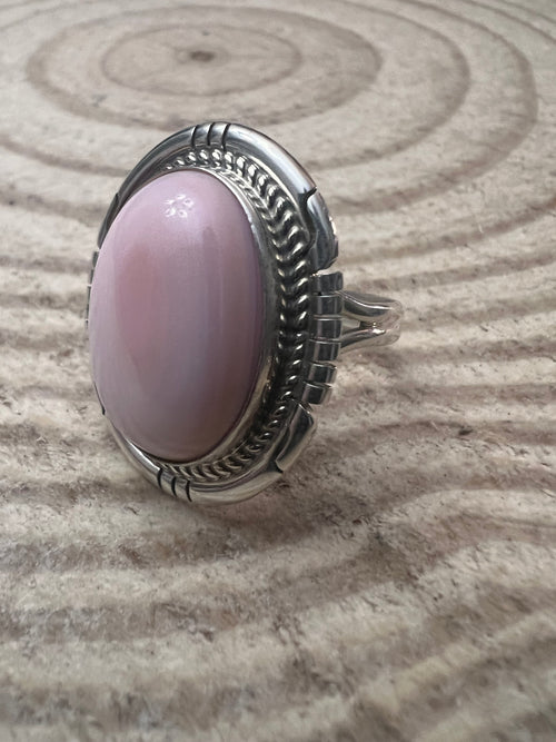 Pink Conch Sterling Silver ring by Dave Skeets - Size 8.5