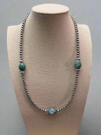 5mm Sterling silver pearls, Sterling Saucers, and turquoise - 23 inch