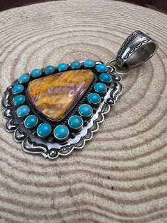 Roland Dixson Spiny Oyster, Turquoise & Sterling Silver Statement Pendant