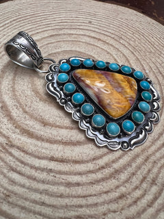 Roland Dixson Spiny Oyster, Turquoise & Sterling Silver Statement Pendant