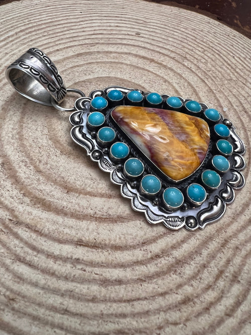 Roland Dixson Spiny Oyster, Turquoise & Sterling Silver Statement Pendant