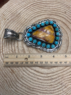 Roland Dixson Spiny Oyster, Turquoise & Sterling Silver Statement Pendant