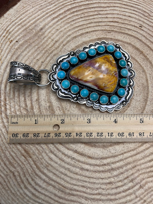 Roland Dixson Spiny Oyster, Turquoise & Sterling Silver Statement Pendant