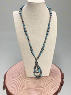 Western Faux Sterling Pearl Teardrop & Faux Turquoise Necklace - 21 inch + 3