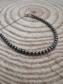 4mm Sterling Silver Pearls bracelet with Turquoise