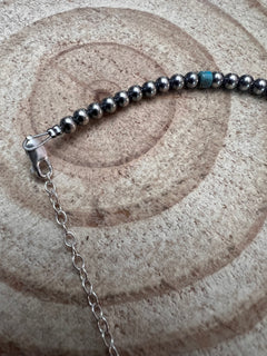 4mm Sterling Silver Pearls bracelet with Turquoise