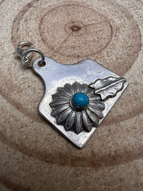 Sterling Flower and Kingman turquoise Cow Ear tag clip accessory