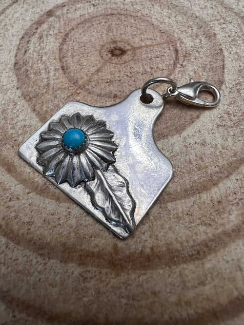 Sterling Flower and Kingman turquoise Cow Ear tag clip accessory