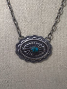 Sterling Concho and Kingman Turquoise Necklace - 18 inch