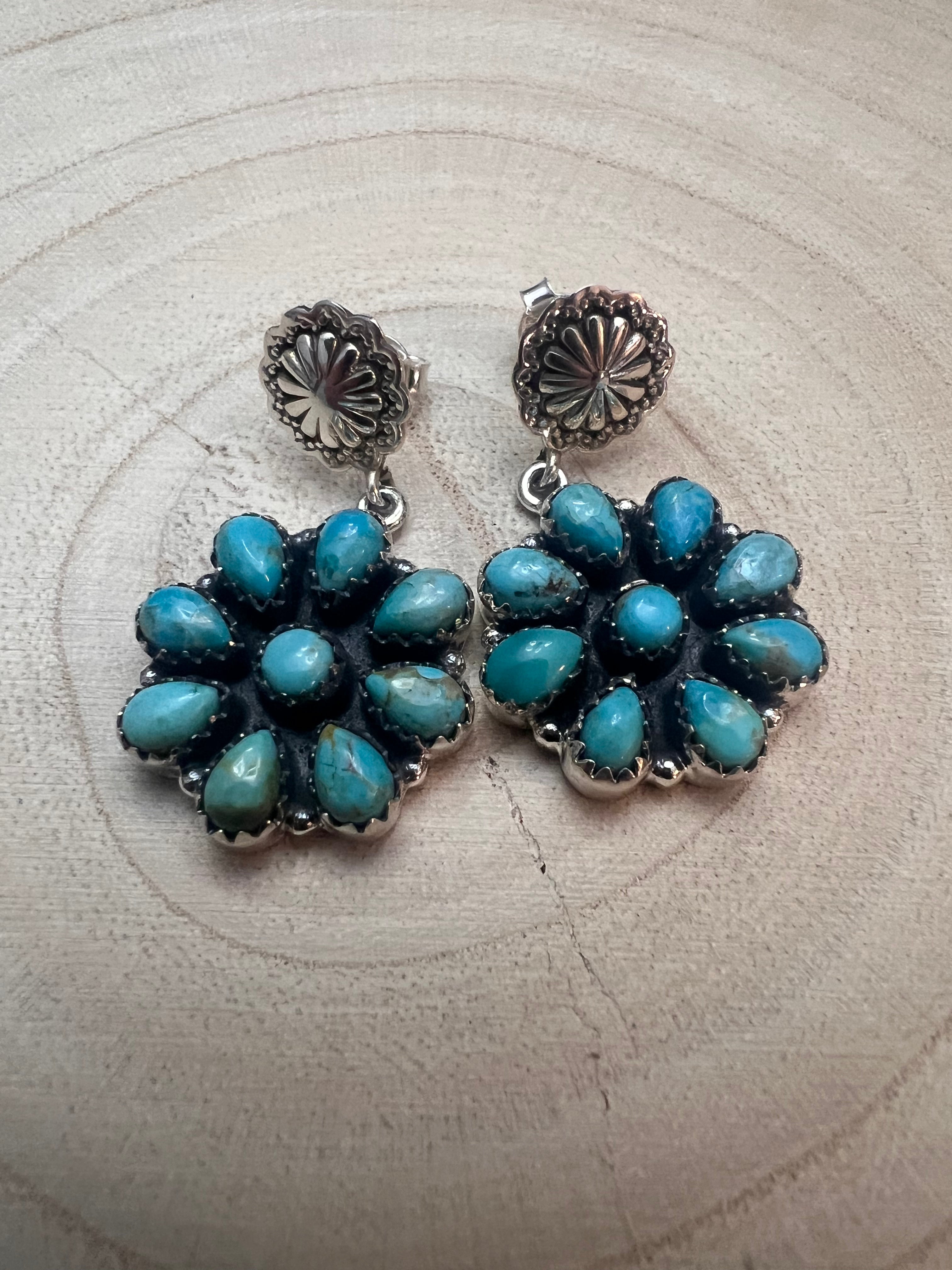 Kingman Turquoise Cluster Dangle Earrings by Hada