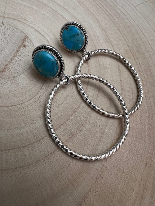 Kingman Turquoise Hoop Earrings by Hada