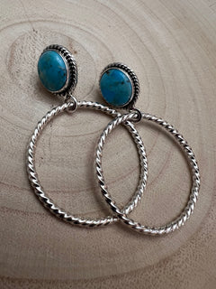 Kingman Turquoise Hoop Earrings by Hada