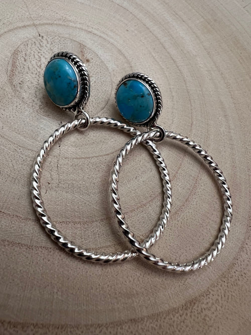 Kingman Turquoise Hoop Earrings by Hada