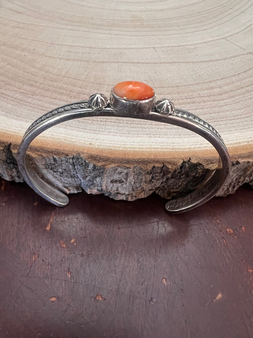 Sterling Silver &amp; Spiny Oyster Bracelet by Jerome Delgarito