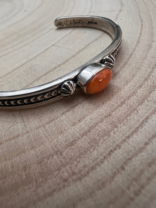 Sterling Silver &amp; Spiny Oyster Bracelet by Jerome Delgarito
