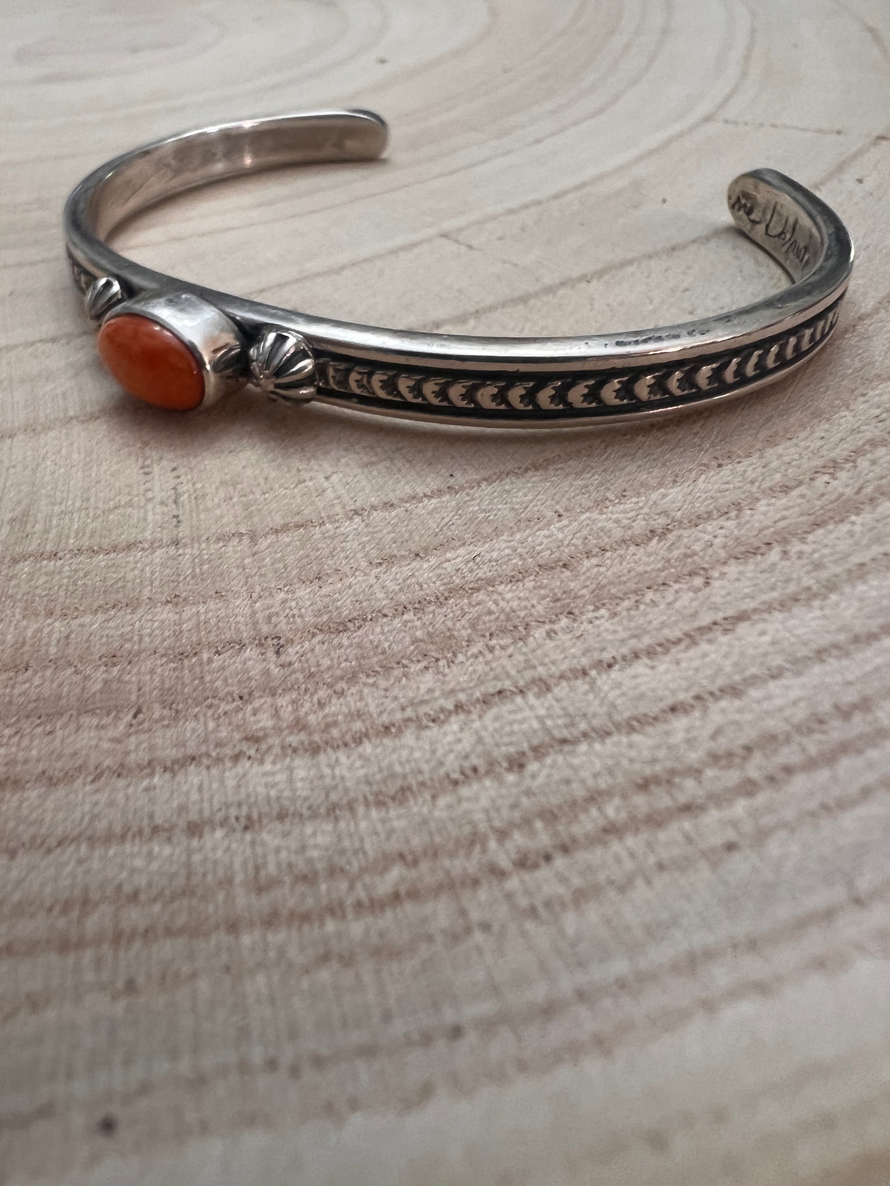 Sterling Silver &amp; Spiny Oyster Bracelet by Jerome Delgarito