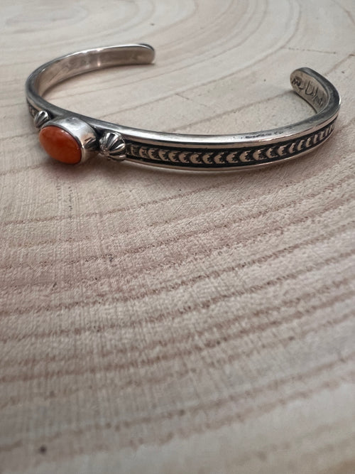 Sterling Silver &amp; Spiny Oyster Bracelet by Jerome Delgarito