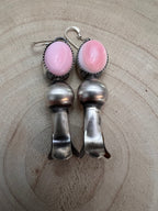 Navajo Handmade Pink Conch Squash Blossom Earrings by Tia Long