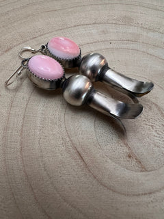 Navajo Handmade Pink Conch Squash Blossom Earrings by Tia Long