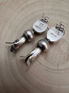 Navajo Handmade Pink Conch Squash Blossom Earrings by Tia Long