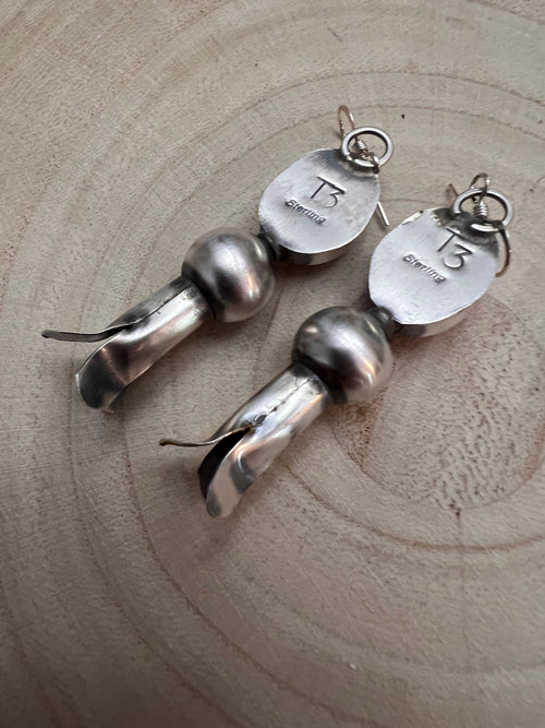 Navajo Handmade Pink Conch Squash Blossom Earrings by Tia Long