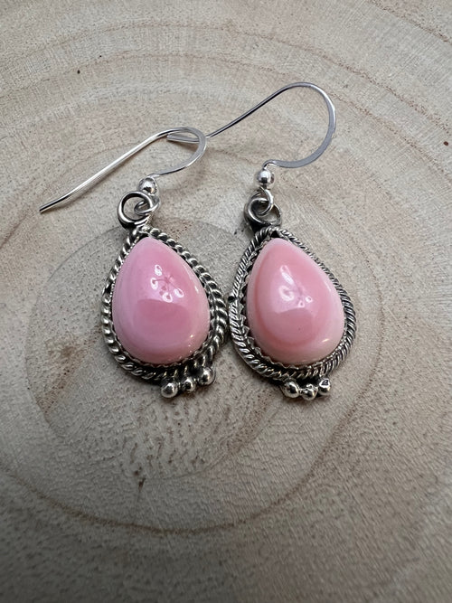 Navajo Handmade Pink Conch Earrings by Aneesa Martinez