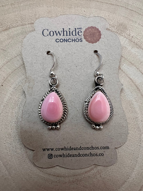 Navajo Handmade Pink Conch Earrings by Aneesa Martinez