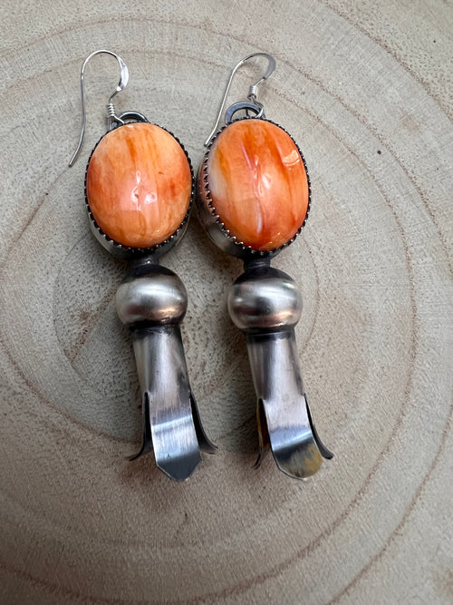 Navajo Handmade Spiny Oyster Squash Blossom Earrings by Tia Long