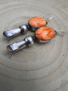 Navajo Handmade Spiny Oyster Squash Blossom Earrings by Tia Long