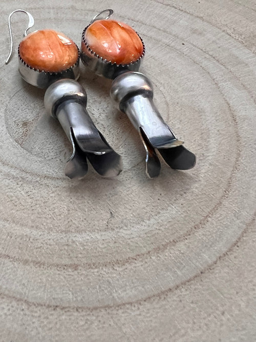 Navajo Handmade Spiny Oyster Squash Blossom Earrings by Tia Long
